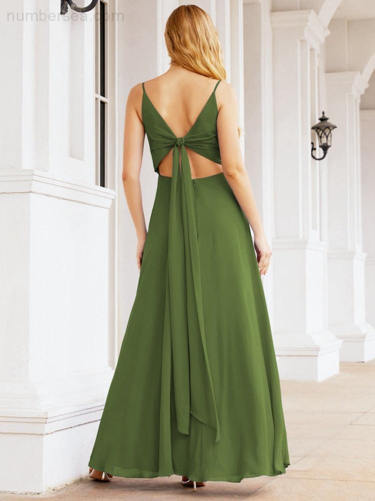 Numbersea Spaghetti Strap Bridesmaid Dresses V Neck Butterfly Back Fromal Evening Party Prom Gown 28036-numbersea