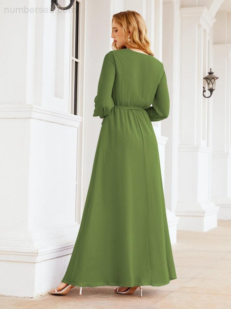Numbersea Women's Chiffon Bridesmaid Dress A line Long Sleeves Formal Evening Prom Gown for Wedding Guest 28032-numbersea