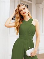 Numbersea Crisscross Neck Jumpsuit Formal Evening Dress Long Bridesmaid Dresses Bell-bottomed Pants 28033-numbersea