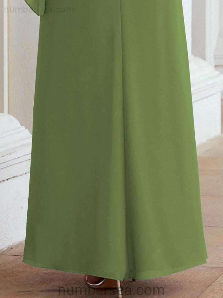 Numbersea Formal Party Gown Dress Long Chiffon Mother Of The Bride Dresses With Ruffle Cape 28026