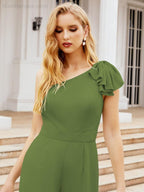 Numbersea Womens One Shoulder Chiffon Long Jumpsuit Formal Evening Dress Bridesmaid Dresses Pants