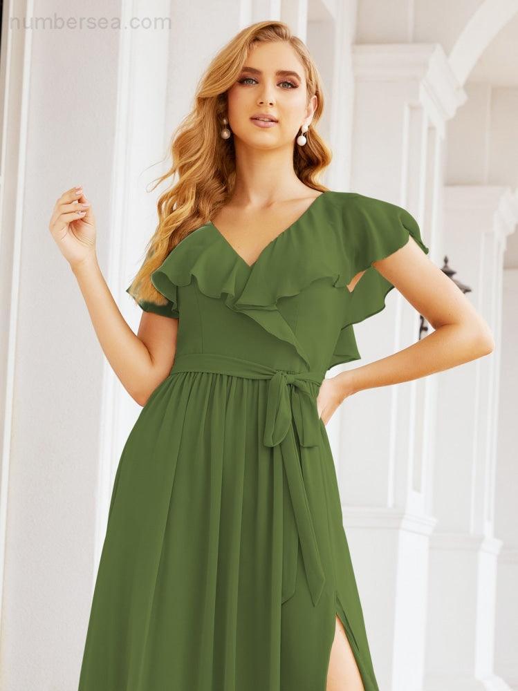 Bridesmaid Dresses with Flutter Sleeves Formal Evening Party Prom Gowns 28044-numbersea