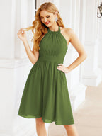 Numbersea Neckholder-Brautjungfernkleid aus Chiffon, kurz, ärmellos, formelles Partykleid, offener Rücken, 28023