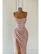 Vestido elegante formal de fiesta largo hasta el suelo sin mangas sin tirantes con lentejuelas y brillo Vestidos de fiesta de lentejuelas
