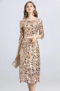 Glitzerndes Pailletten-Heimkehrkleid mit 3/4-Ärmeln, kurzes Ballkleid