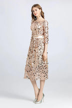 Glitzerndes Pailletten-Heimkehrkleid mit 3/4-Ärmeln, kurzes Ballkleid