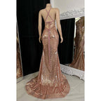 Hermoso y encantador vestido de fiesta de noche con lentejuelas, escote en V, sin mangas y corte sirena