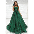 Vestido de fiesta brillante de corte A con tirantes finos y bolsillos 