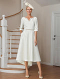 Elegantes High Low V-Ausschnitt Asymmetrische Länge Polyester 3/4 Ärmel mit Perlen Mutter der Braut Kleid