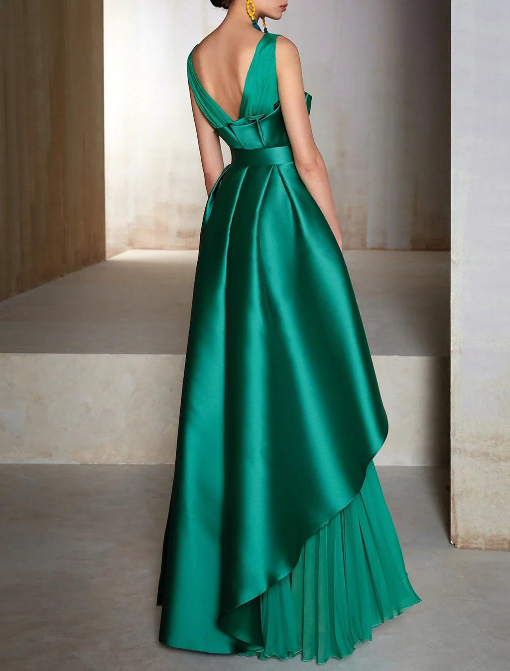 Kleid Elegantes formelles Hochzeitsgast-Abendkleid in Bodenlänge, ärmellos, V-Ausschnitt, Chiffon mit Gürtel und Rüschen