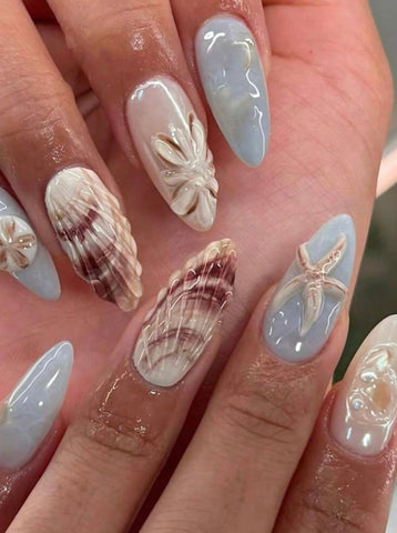 Uñas postizas de gel Sand &amp; Shore hechas a mano, uñas postizas a presión