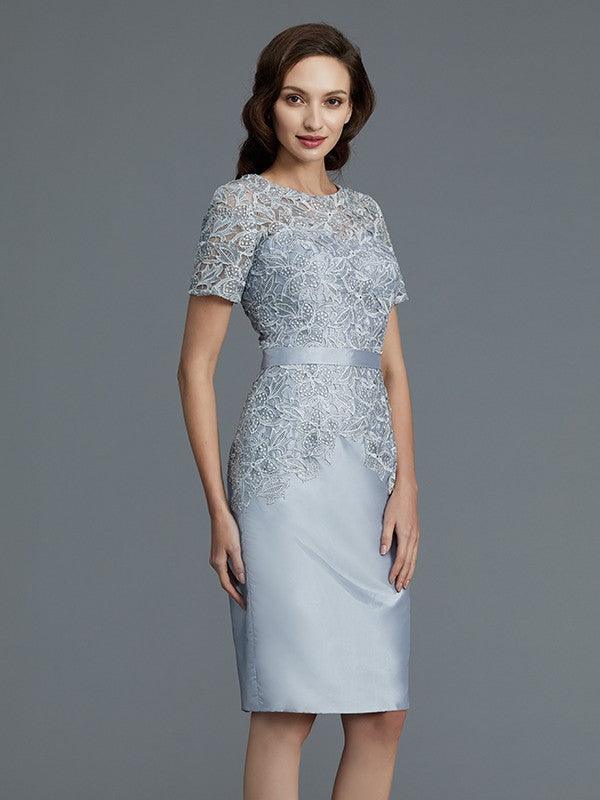 Sheath/Column Scoop Short Sleeves Knee-Length Taffeta Mother of the Bride Dresses
