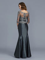 Trumpet/Mermaid Scoop 3/4 Sleeves Applique Floor-Length Taffeta Mother of the Bride Dresses