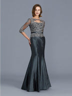 Trumpet/Mermaid Scoop 3/4 Sleeves Applique Floor-Length Taffeta Mother of the Bride Dresses