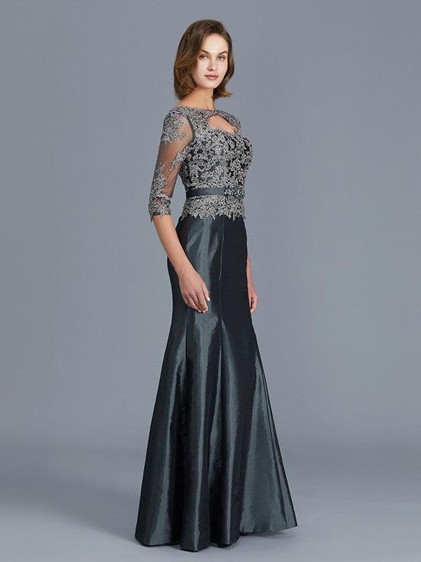 Trumpet/Mermaid Scoop 3/4 Sleeves Applique Floor-Length Taffeta Mother of the Bride Dresses