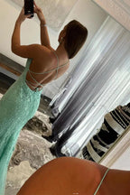 Vestido de fiesta sirena tirantes espagueti encaje