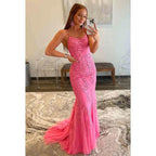 Sheath/Column Straps Tulle Appliques Sleeveless Prom Evening Formal Dress