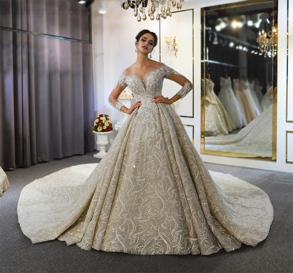 mariage robe de mariee 2020 long sleeves heavy beading wedding dress luxury NB3759 - numbersea