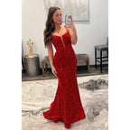 Vestido de fiesta brillante con lentejuelas y escote en V pronunciado