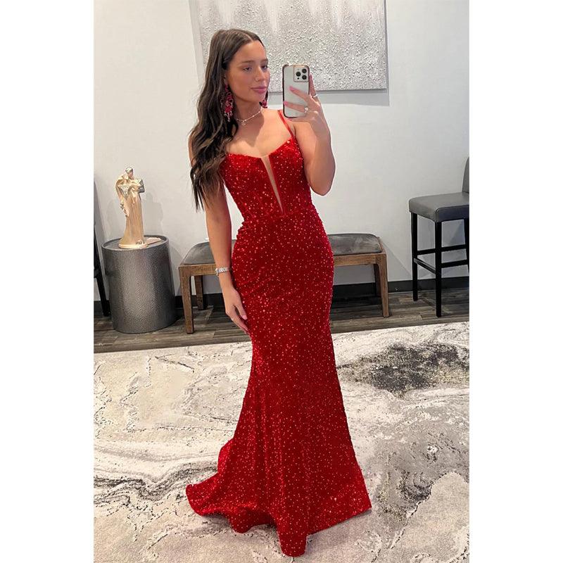 Vestido de fiesta brillante con lentejuelas y escote en V pronunciado
