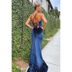Sweetheart Spaghetti Straps Lace-Up Velvet Long Prom Evening Dress
