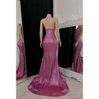 Vestido de fiesta de noche sexy de corte trompeta/sirena, sin mangas, con abertura y lentejuelas y espalda descubierta