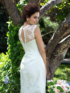 Vestidos de novia princesa cuello transparente apliques sin mangas corto satén