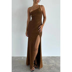 Fitted One Shoulder with Side Slit Pleats Party Prom Evening Dress