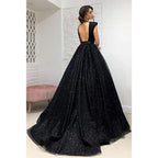 Plunging V-neck Black Sparkly Prom Dress