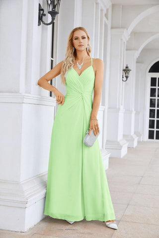 Ladies Chiffon Spaghetti Strap V Neck Front Slit Floor Length Bridesmaid Evening Dress Prom Party Wedding Evening Dress 28116-numbersea