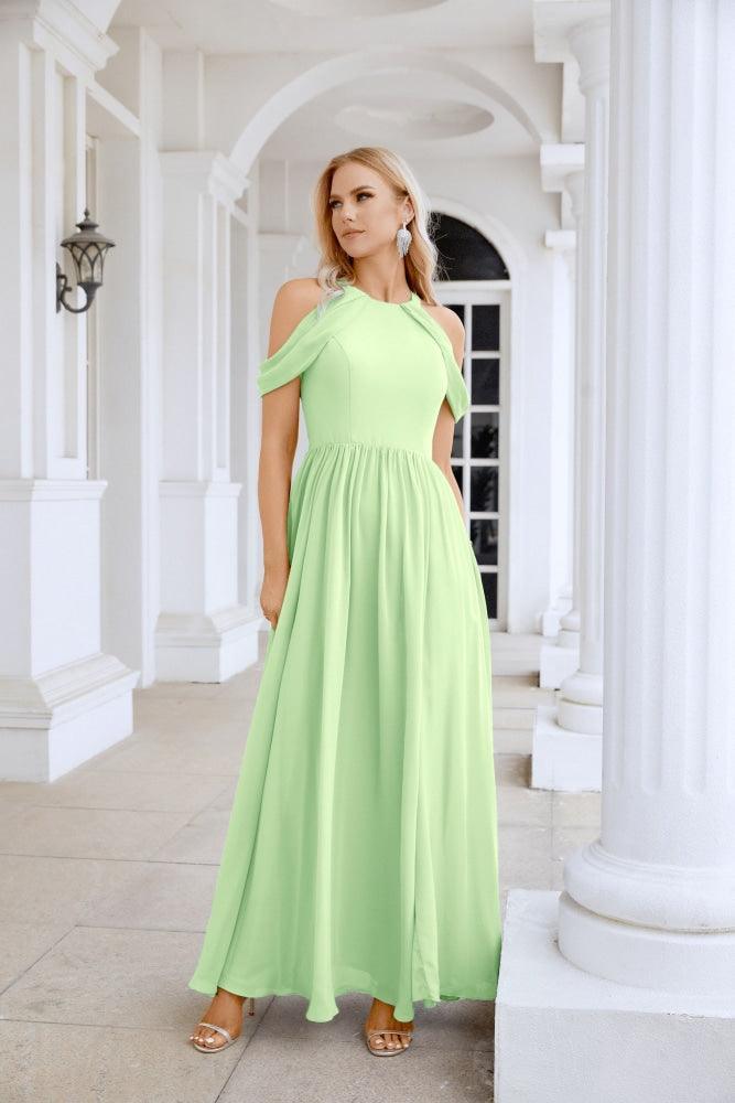 Ladies Chiffon Off Shoulder Swing Sleeve Front Slit Bridesmaid Evening Dress Wedding Party Evening Dress 28117-numbersea