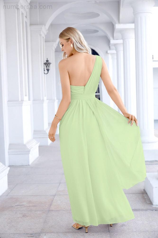 Ladies Chiffon One Shoulder Bridesmaid Evening Dress Wedding Party Evening Dress 28133-numbersea