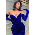 Vestido de fiesta de sirena de terciopelo con escote en V y abertura 