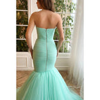 Trumpet/Mermaid Strapless Tulle Zipper-Up Sleeveless Prom Dress