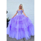 Elegante y lujoso vestido de fiesta de graduación con mangas cortas y hombros descubiertos, corte A y apliques