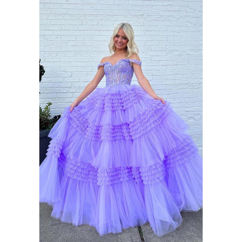Elegante y lujoso vestido de fiesta de graduación con mangas cortas y hombros descubiertos, corte A y apliques