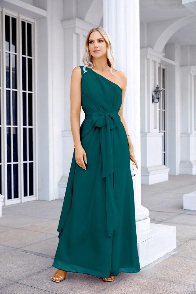 Ladies Chiffon One Shoulder Bridesmaid Evening Dress Wedding Party Evening Dress 28133-numbersea