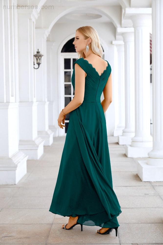 Ladies Chiffon V Neck Sleeveless Floor Length Bridesmaid Evening Dress Wedding Party Evening Dress 28126-numbersea
