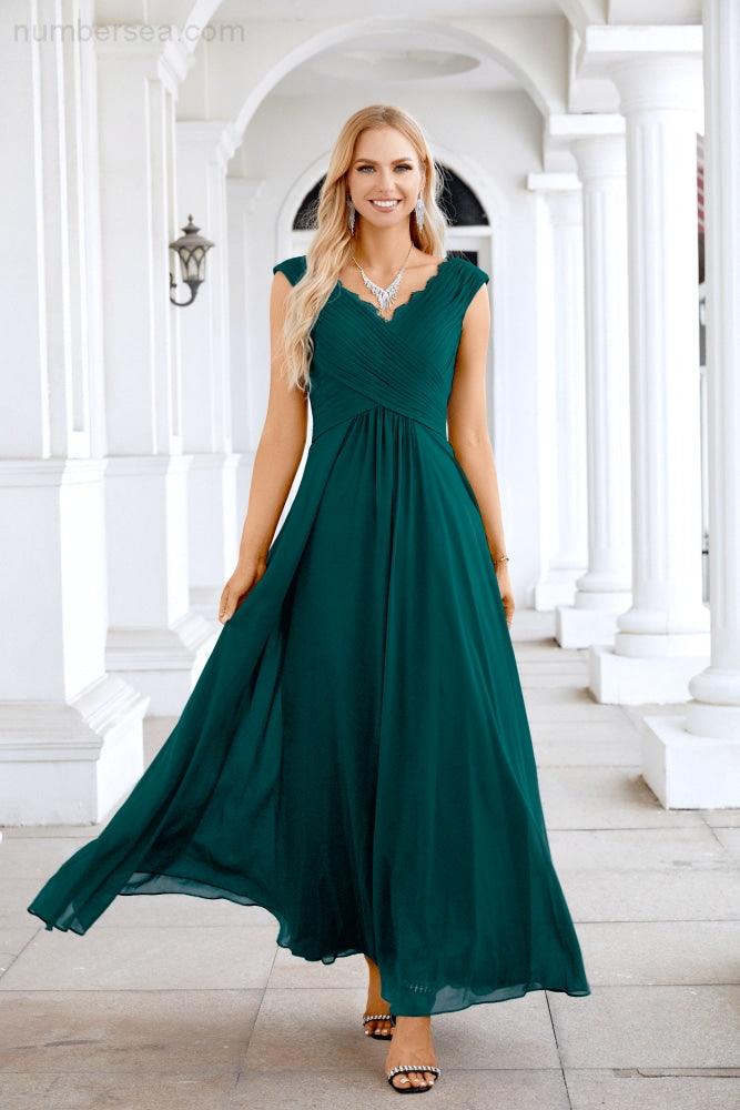 Ladies Chiffon V Neck Sleeveless Floor Length Bridesmaid Evening Dress Wedding Party Evening Dress 28126-numbersea