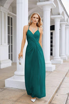 Ladies Chiffon Spaghetti Strap V Neck Front Slit Floor Length Bridesmaid Evening Dress Prom Party Wedding Evening Dress 28116-numbersea