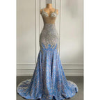 Glamouröses und dramatisches Abendkleid mit Rüschen, Strasssteinen, V-Ausschnitt, ärmellosen Pailletten
