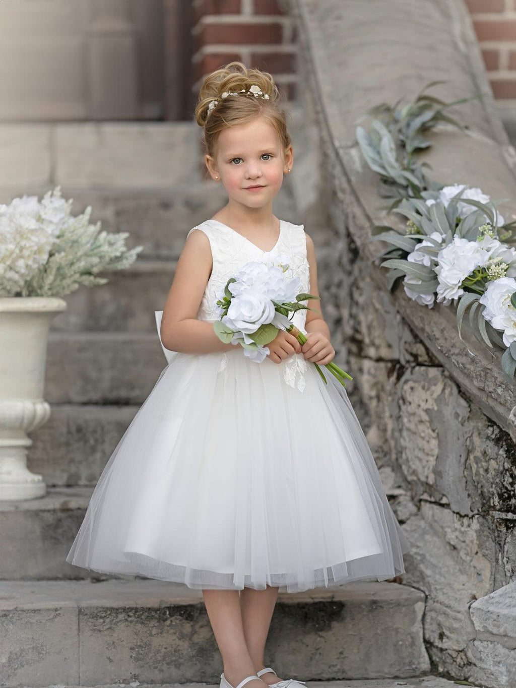 Vestido de niña de las flores sin mangas con encaje de tul hasta la rodilla 