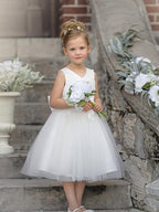 Vestido de niña de las flores sin mangas con encaje de tul hasta la rodilla 