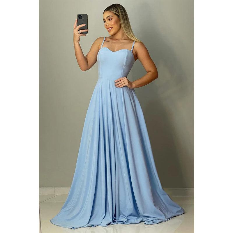 Spaghettiträger Herzausschnitt Langes Brautjungfernkleid Abendkleid 