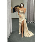 Sheath/Column Sweetheart Satin Beaded Split Prom Evening Formal Dress