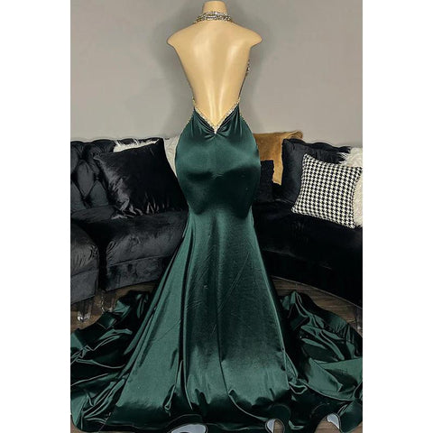Sexy & Hot Mermaid V-neck Ruffles Halter Sleeveless Backless Evening Party Prom Dress