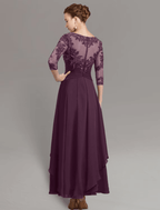 Sheath / Column Mother of the Bride Dress Wedding Guest Simple Elegant Jewel Neck Ankle Length Chiffon Lace 3/4 Length Sleeve with Pleats Sequin