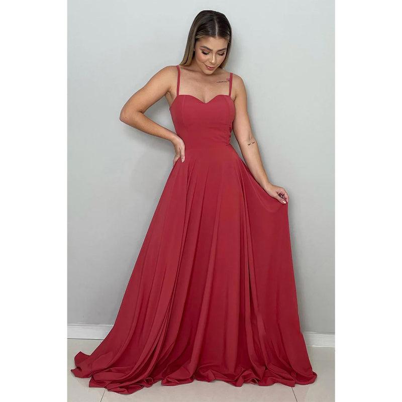 Spaghettiträger Herzausschnitt Langes Brautjungfernkleid Abendkleid 