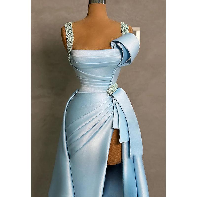 Empire-Kleid mit Rüschen und seitlichem Schlitz, Perlenbesetzt, Party-/Ball-/Abendkleid 