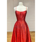Women's Spaghetti Straps Beads Sparkly Prom Dress